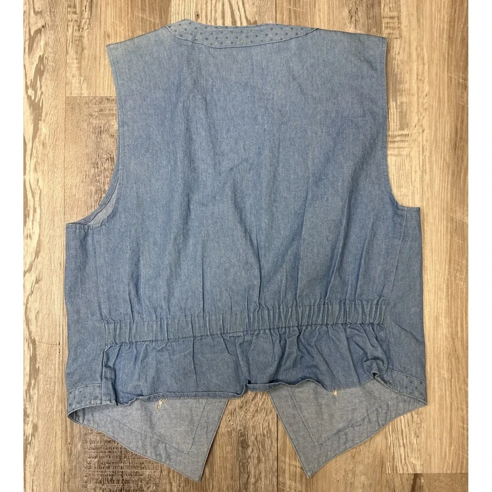 Vtg 2 Pc City Girl western Rockabilly Denim Pants Vest‎ Embellished Rhinestone M